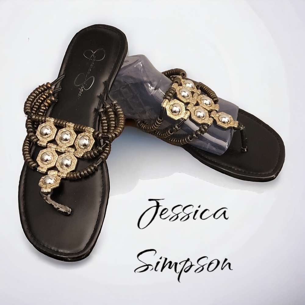 Jessica Simpson sandals thong style with metal embellishments